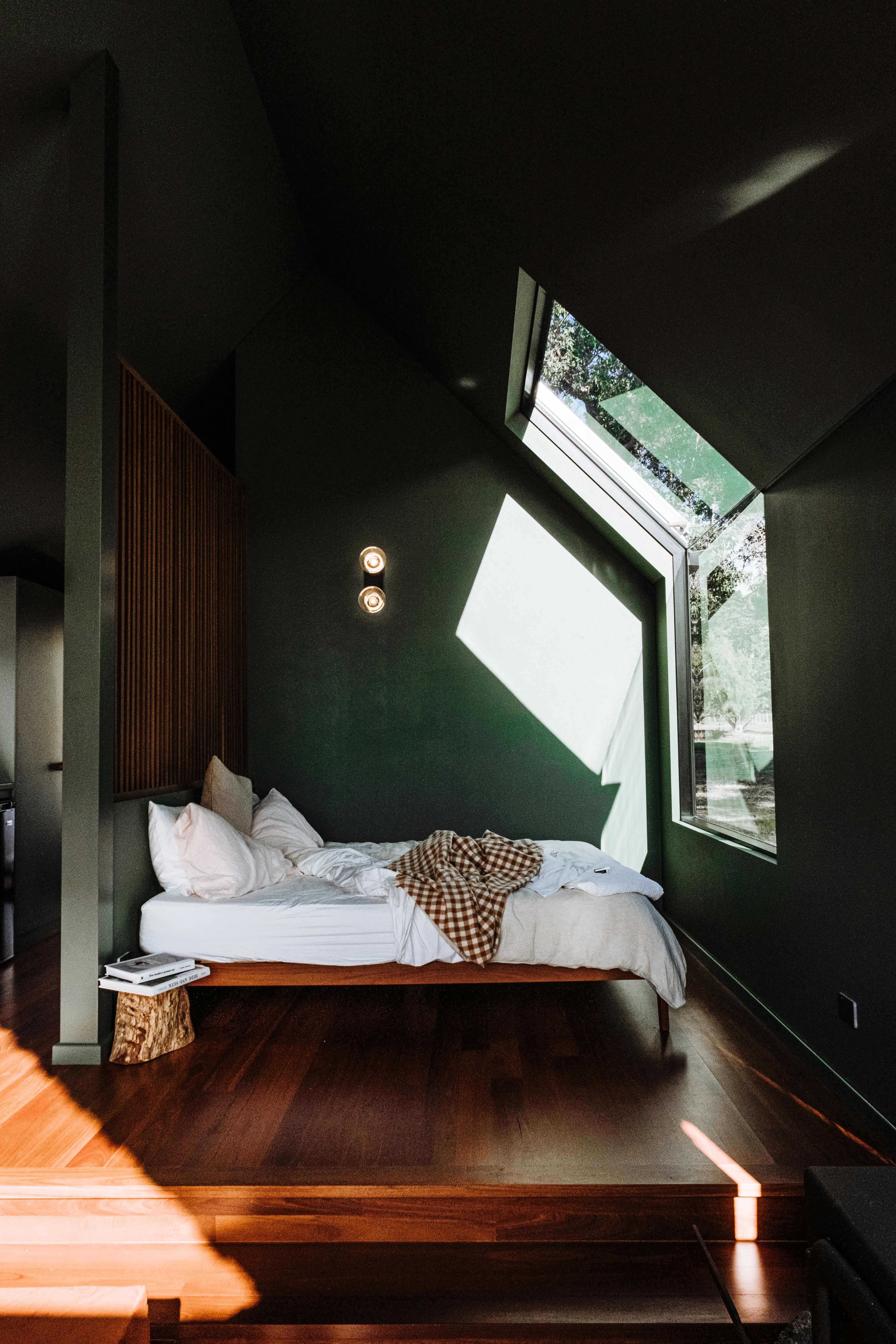 Mini bedroom with double skylight outlook.
